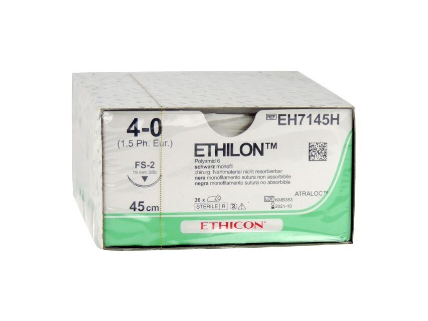 ETHICON ETHILON MONOFILAMENTAS ŠUVJU MATERIĀLS — IZMĒRS 4/0, ADATA 19 MM