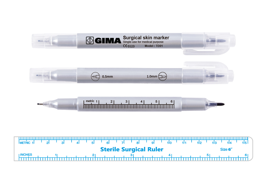 Ķirurģisks ādas marķieris. Dubults uzgalis 0,5 un 1,0 mm. Sterils N100