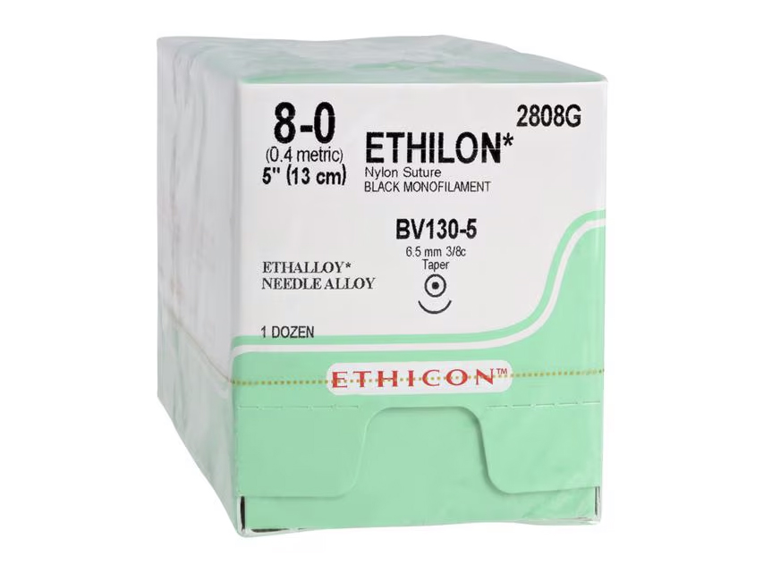 ETHICON ETHILON monofilamenta šuves.Izmērs 8/0, adata 6,5 mm