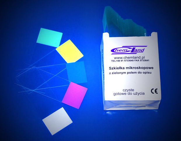 mikroskopa priekšmetstikliņš 76x25x1mm zils apraksts laukums slīpētas malas