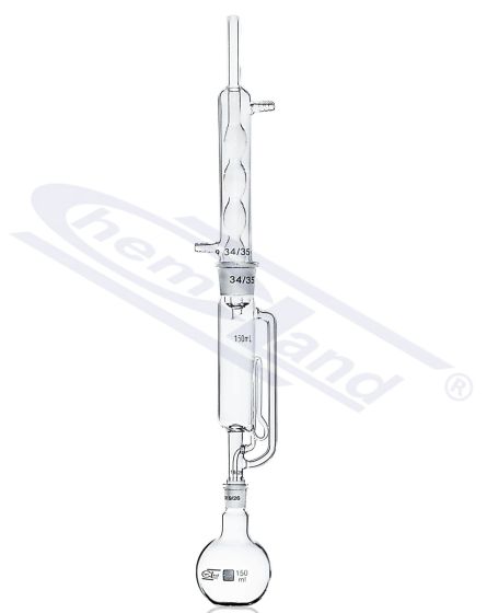 aparāts saskaņā ar Soksleta komplektu ar spuldzes kondensatoru, efektīvais ekstraktora garums 100 mm, kopējais garums 230 mm, ligzdas 19/26 and 34/35.