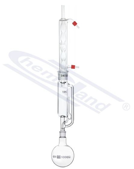 aparāts Soksleta komplekts, 0150ml 45/40 29/32 kondensators ar iekšējo spuldzīti, kolbas vāciņš. 250ml