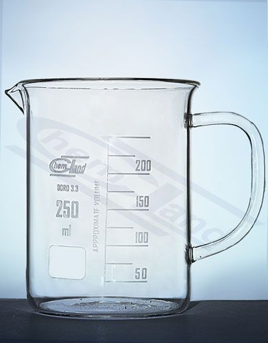 mērglāze zemas formas ar rokturi 00250ml borosilikāta stikls