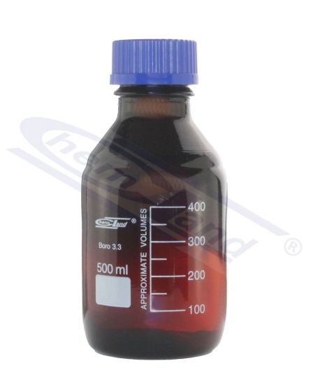 pudele ar skrūvējamu vāciņu dzintara krāsas BORO 3.3 GL 45 0500ml