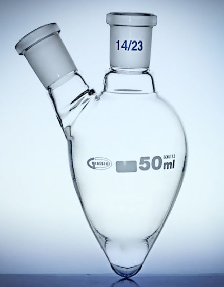 kolba pusmikrodestilācijai 2 svītas 50ml NS 2x14 GLASSCO
