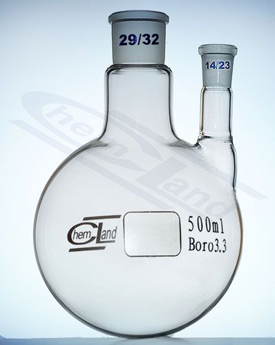 kolba ar apaļu dibenu, 2 kakliņi taisni 01000ml 29/32 un 14/23