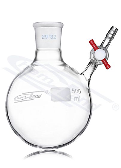 Schlenk apaļdibena kolba 025ml, malta 14/23, ar stikla krānu CHEMLAND