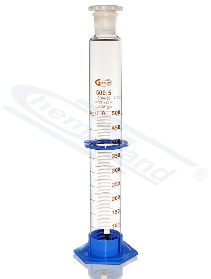 Cilindrs ar PP aizbāzni, PP kājiņa, Kl A SERTIFIKĀTS 0500ml, GLASSCO brūna skala