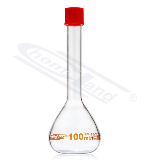 mērkolba ar partijas sertifikātu, brūnā skala cl.A 0050ml ar skrūvējamu vāciņu GL18 CHEMLAND NEW LINE